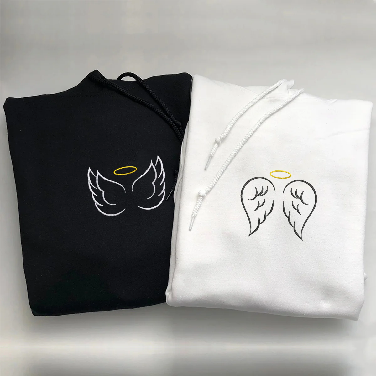 Custom Embroidered Angel Wings Matching Hoodies for Couples