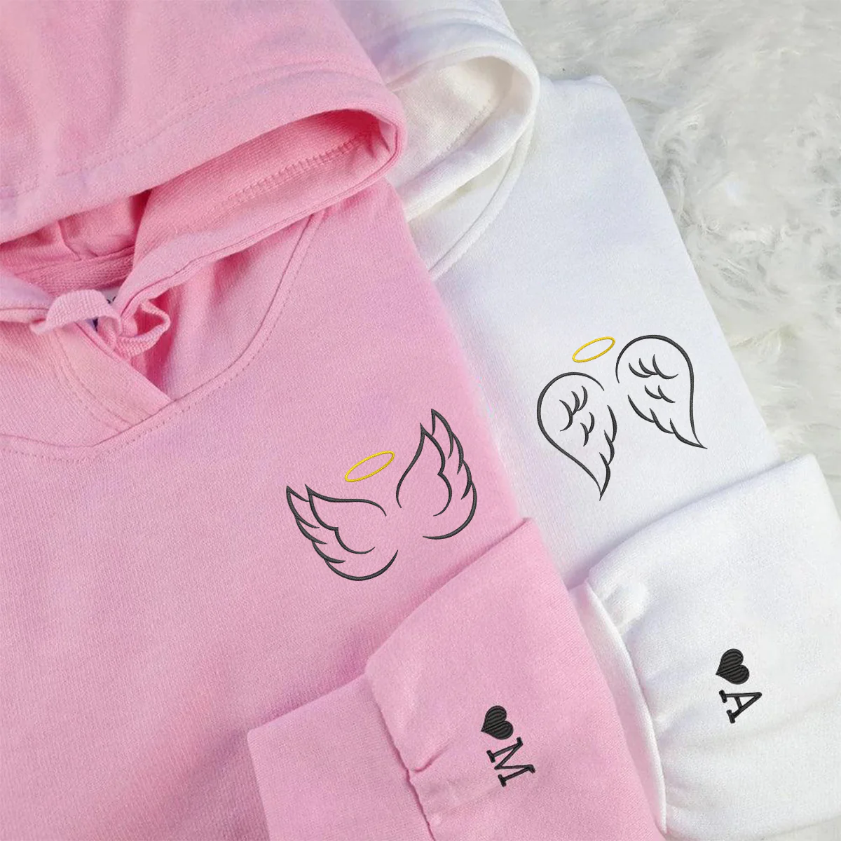 Custom Embroidered Angel Wings Matching Hoodies for Couples - Image 2
