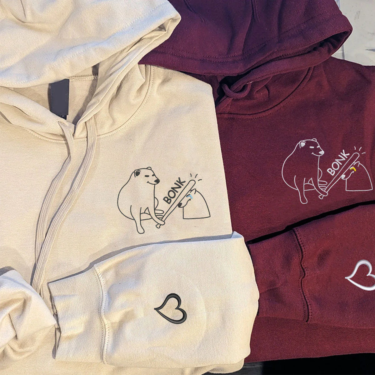 Custom Embroidered Angry Dog Matching Hoodies for Couples - Image 3