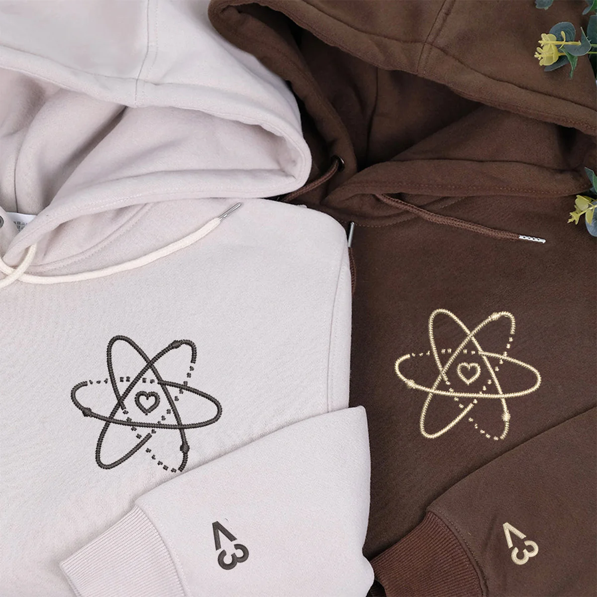 Custom Embroidered Atom Love Matching Hoodies for Couples - Image 2