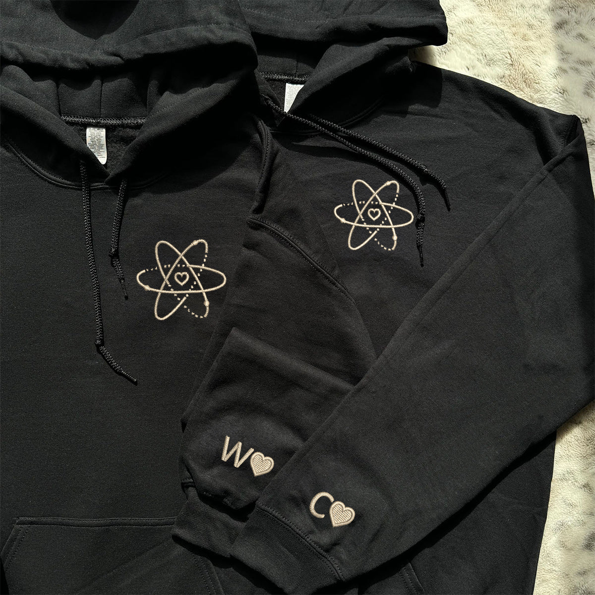 Custom Embroidered Atom Love Matching Hoodies for Couples - Image 3
