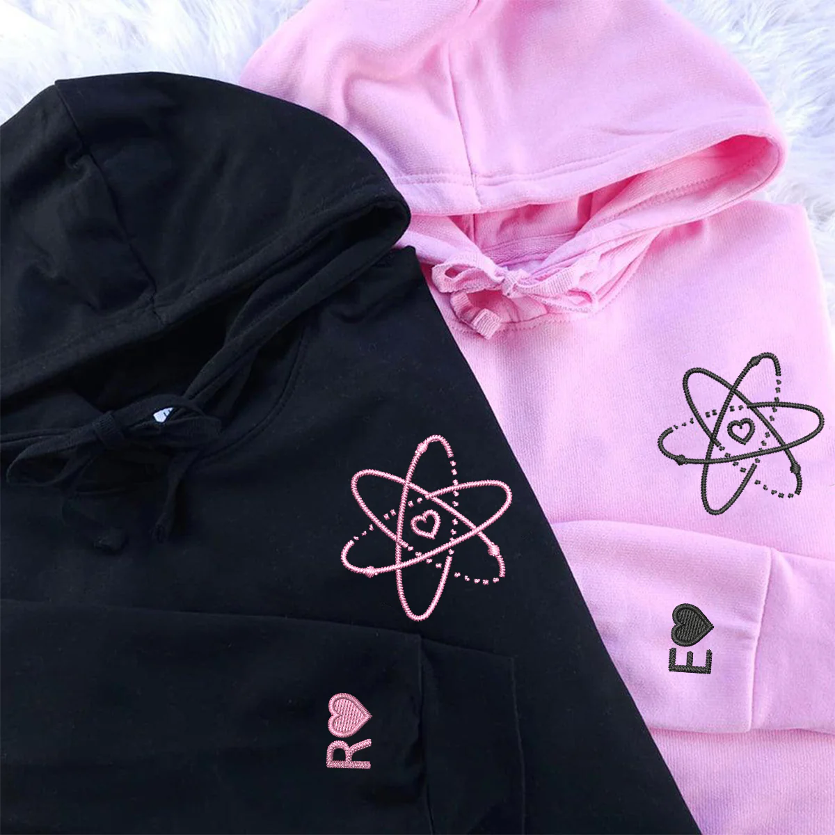 Custom Embroidered Atom Love Matching Hoodies for Couples - Image 4