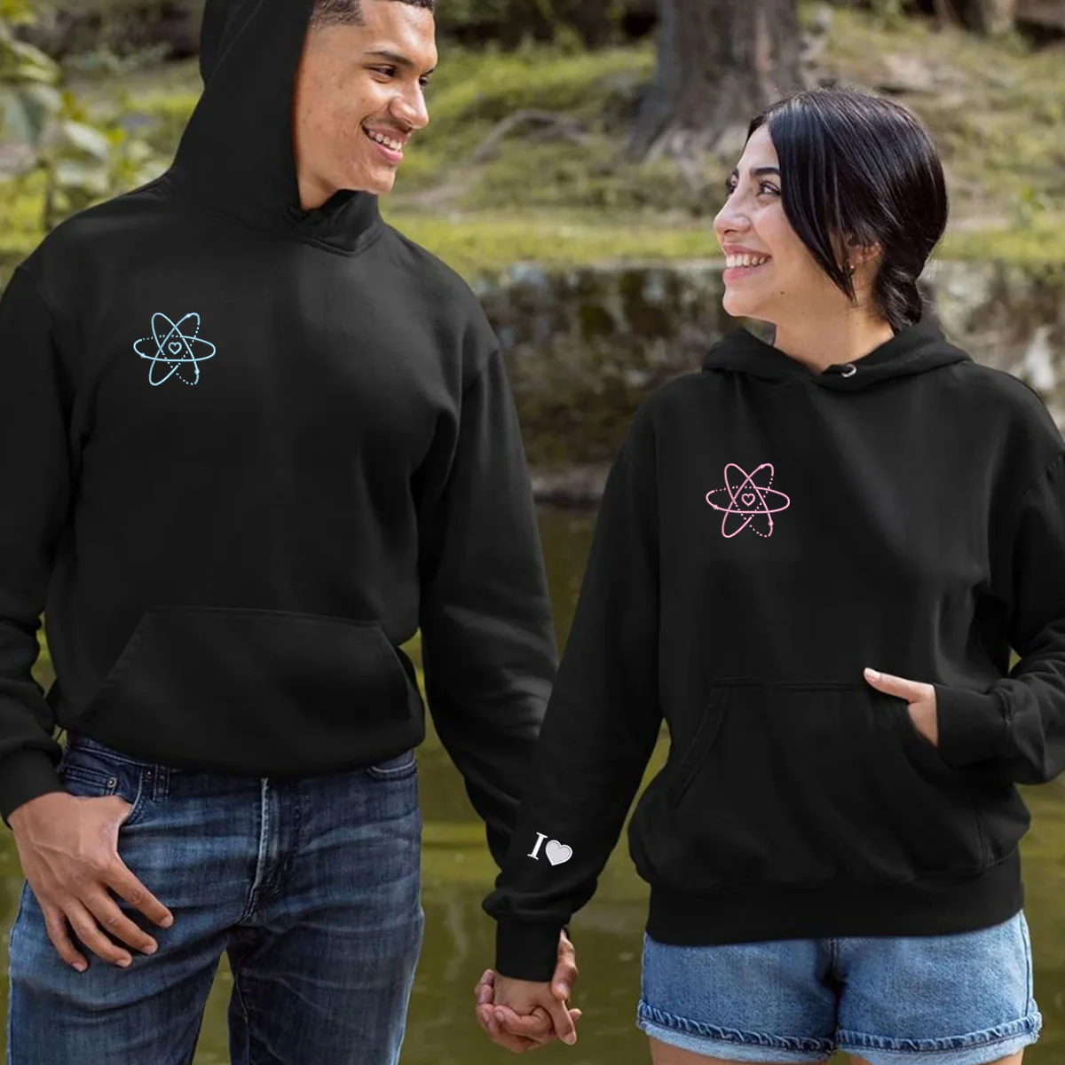Custom Embroidered Atom Love Matching Hoodies for Couples - Image 6