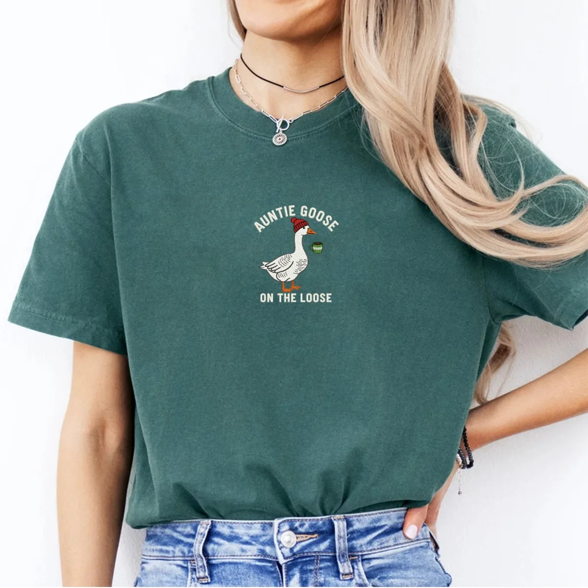 Custom Embroidered Auntie Goose on the Loose T-Shirt | Funny Auntie Meme Tee – Cool Aunt Gift - Image 7