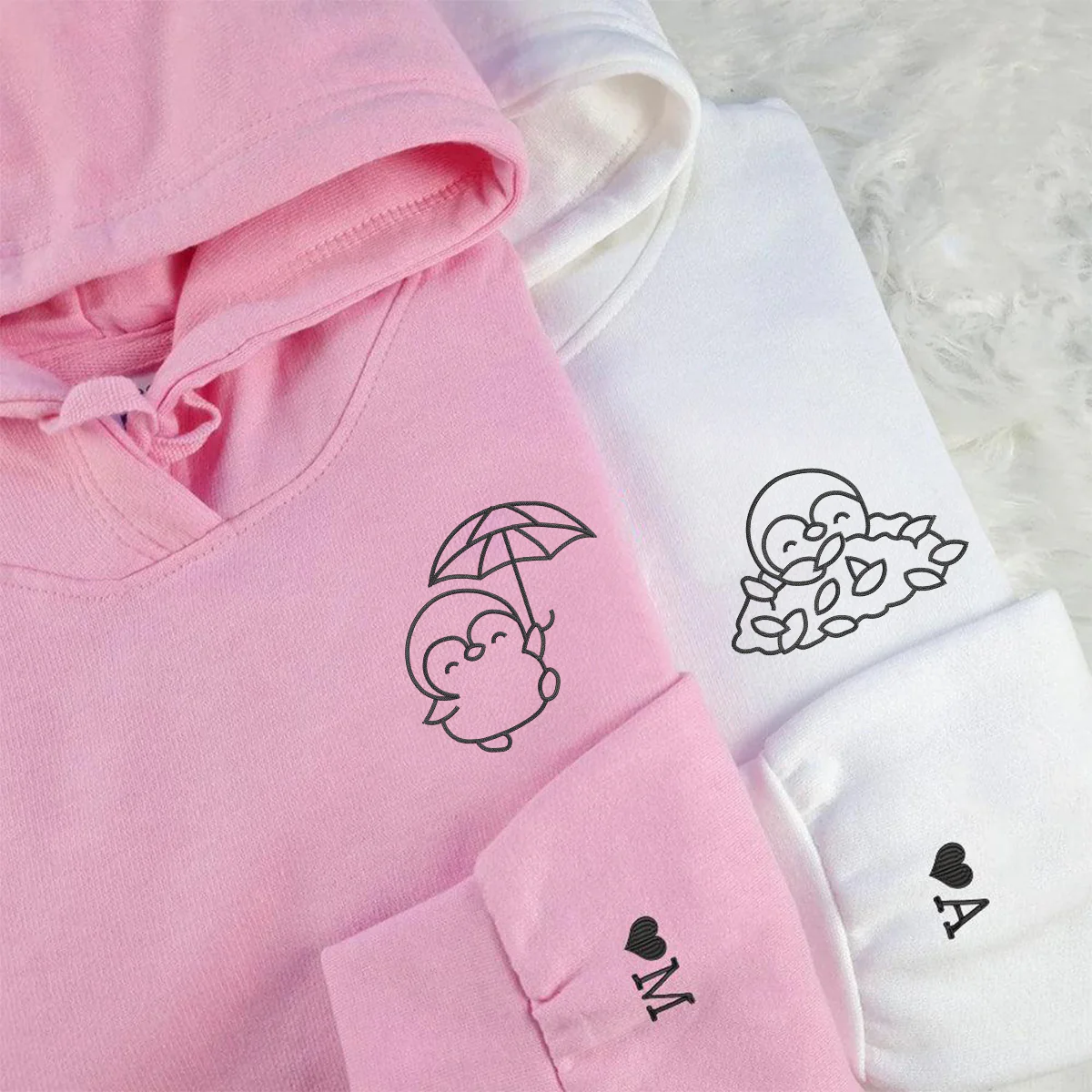 Custom Embroidered Autumn Penguin Matching Hoodies for Couples - Image 2