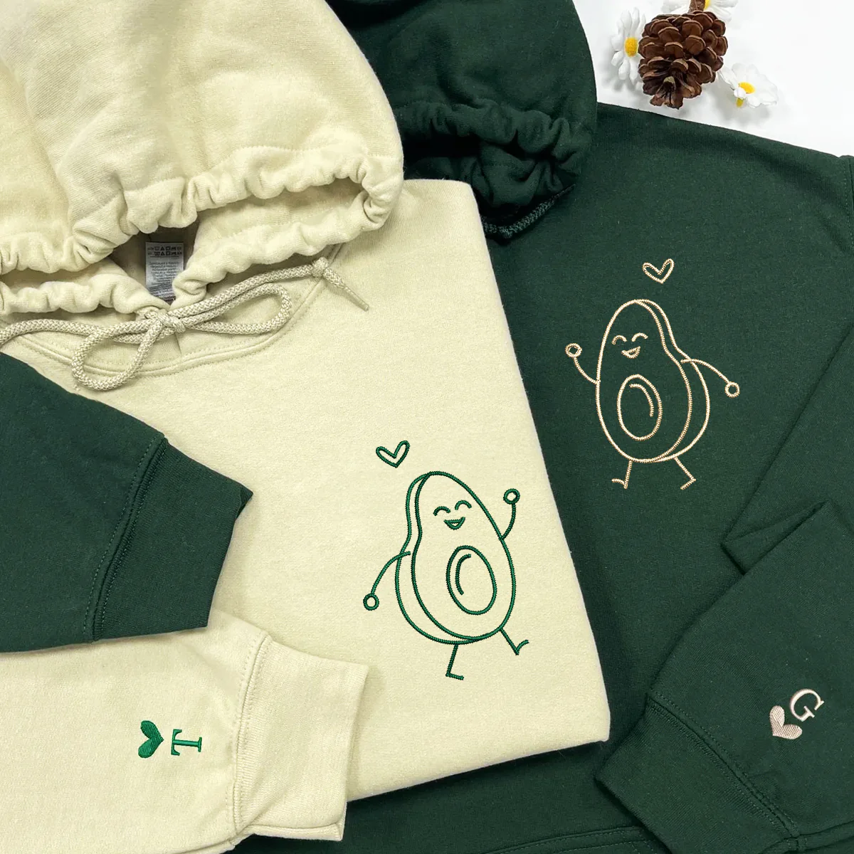 Custom Embroidered Avocado Love Matching Hoodies for Couples - Image 5