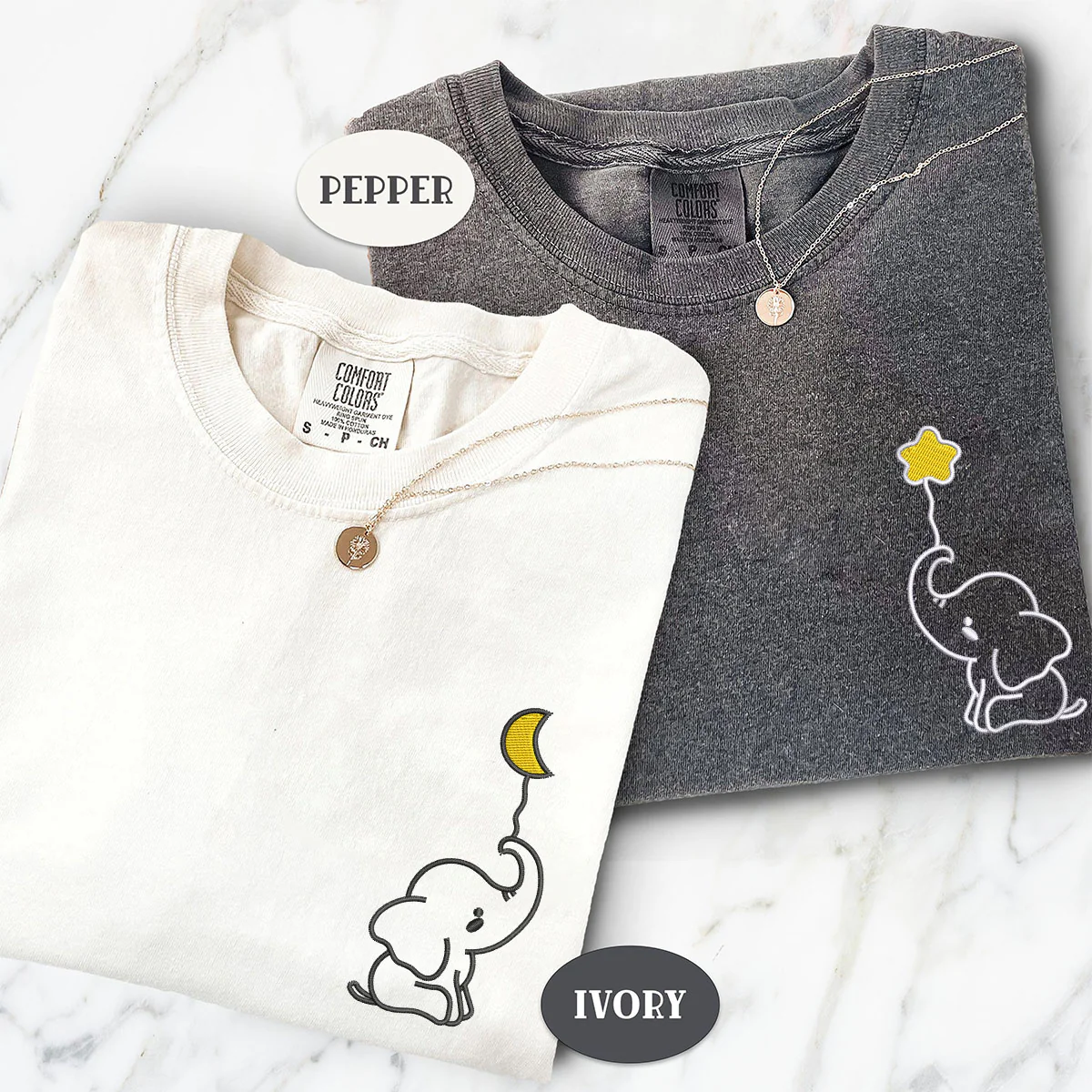 Custom Embroidered Baby Elephant Matching T-shirts for Couples - Image 2