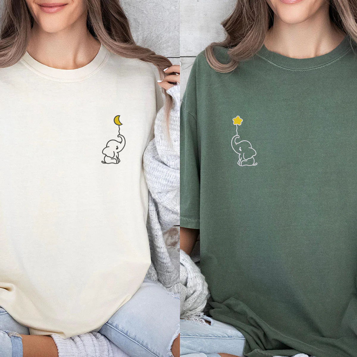 Custom Embroidered Baby Elephant Matching T-shirts for Couples - Image 6