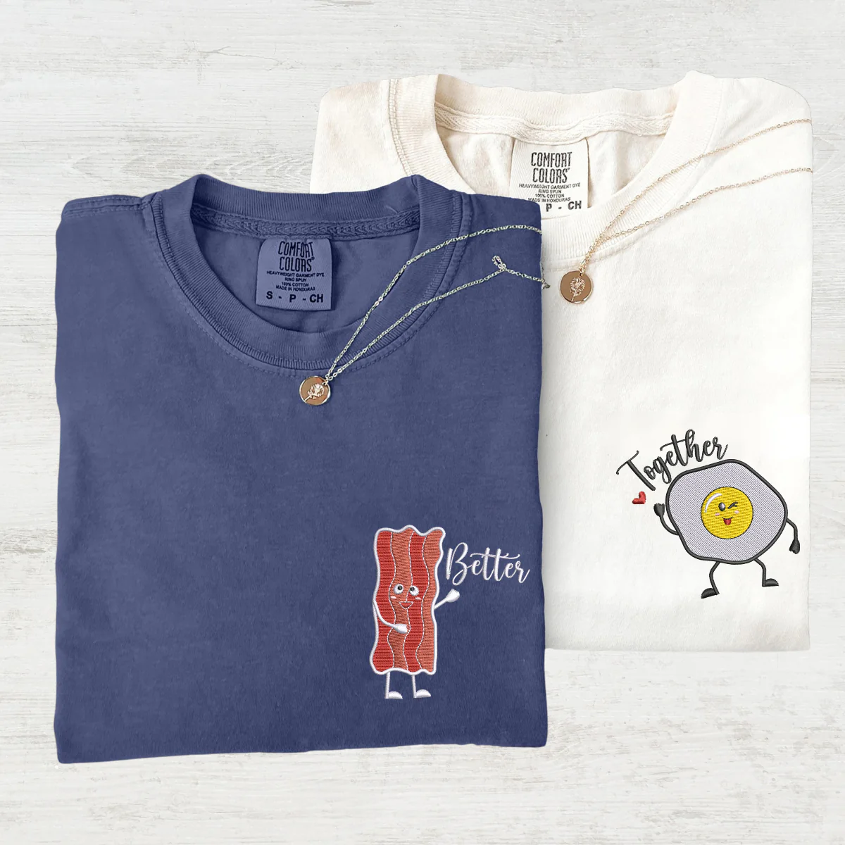 Custom Embroidered Bacon And Egg Matching T-shirts for Couples - Image 4