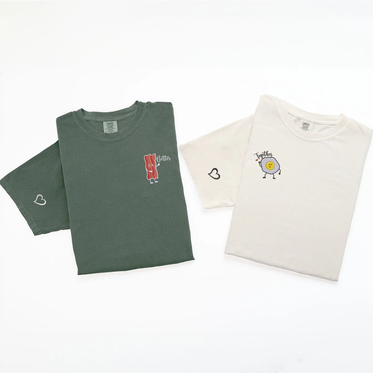 Custom Embroidered Bacon And Egg Matching T-shirts for Couples - Image 5