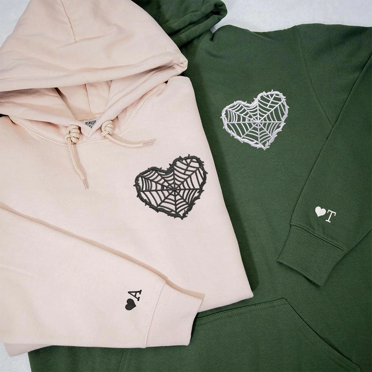 Custom Embroidered Barbed Wire Heart Matching Hoodies for Couples - Image 2