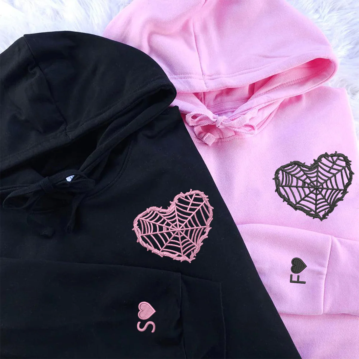 Custom Embroidered Barbed Wire Heart Matching Hoodies for Couples - Image 3