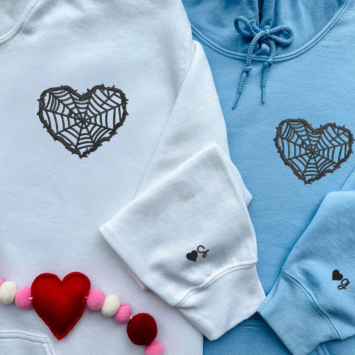 Custom Embroidered Barbed Wire Heart Matching Hoodies for Couples - Image 4