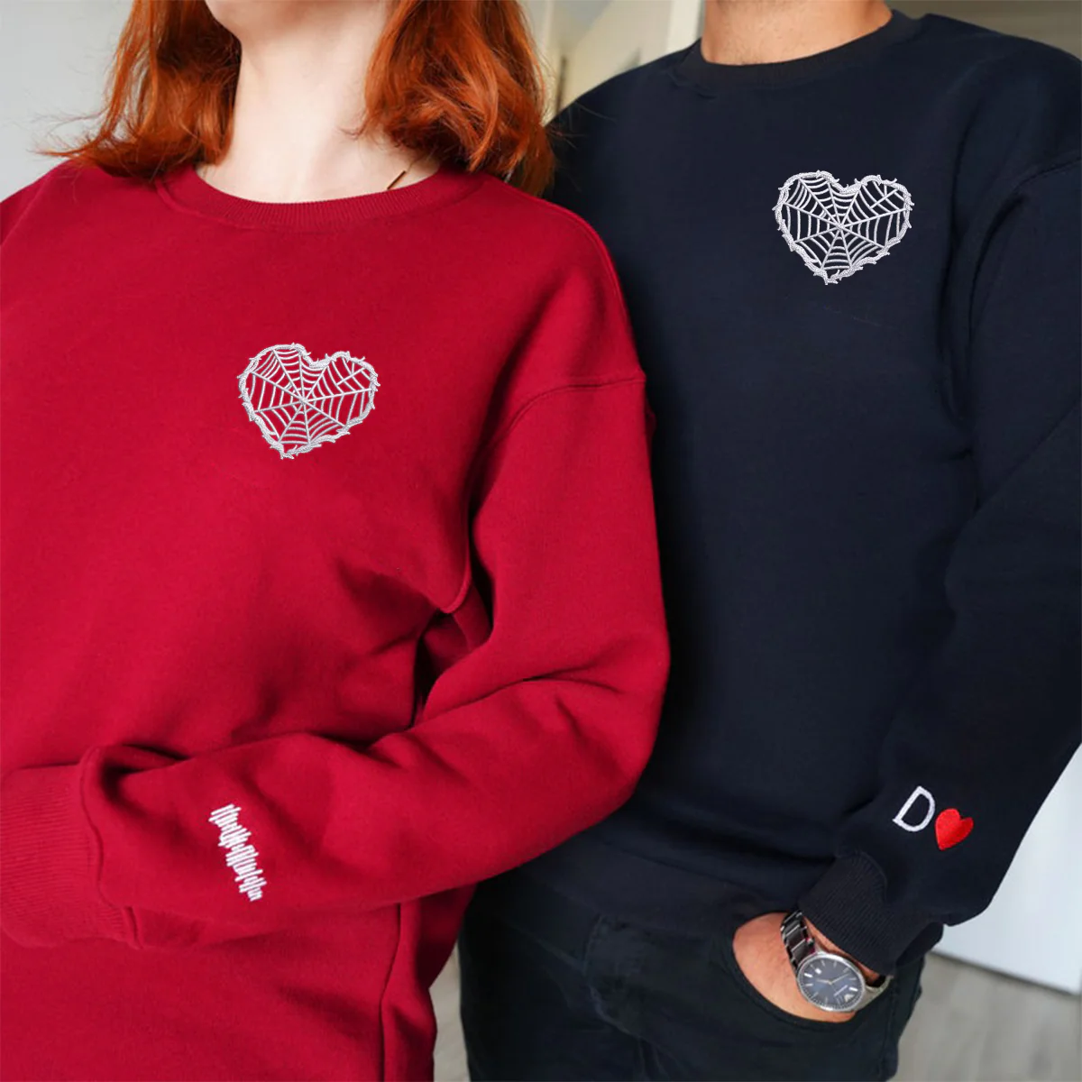 Custom Embroidered Barbed Wire Heart Matching Hoodies for Couples - Image 6