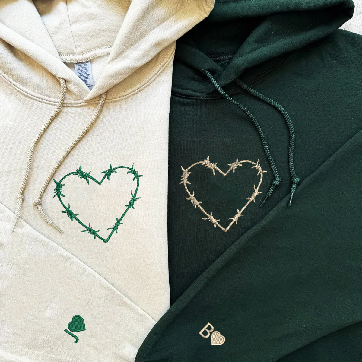 Custom Embroidered Barbwire Heart Matching Hoodies for Couples - Image 2
