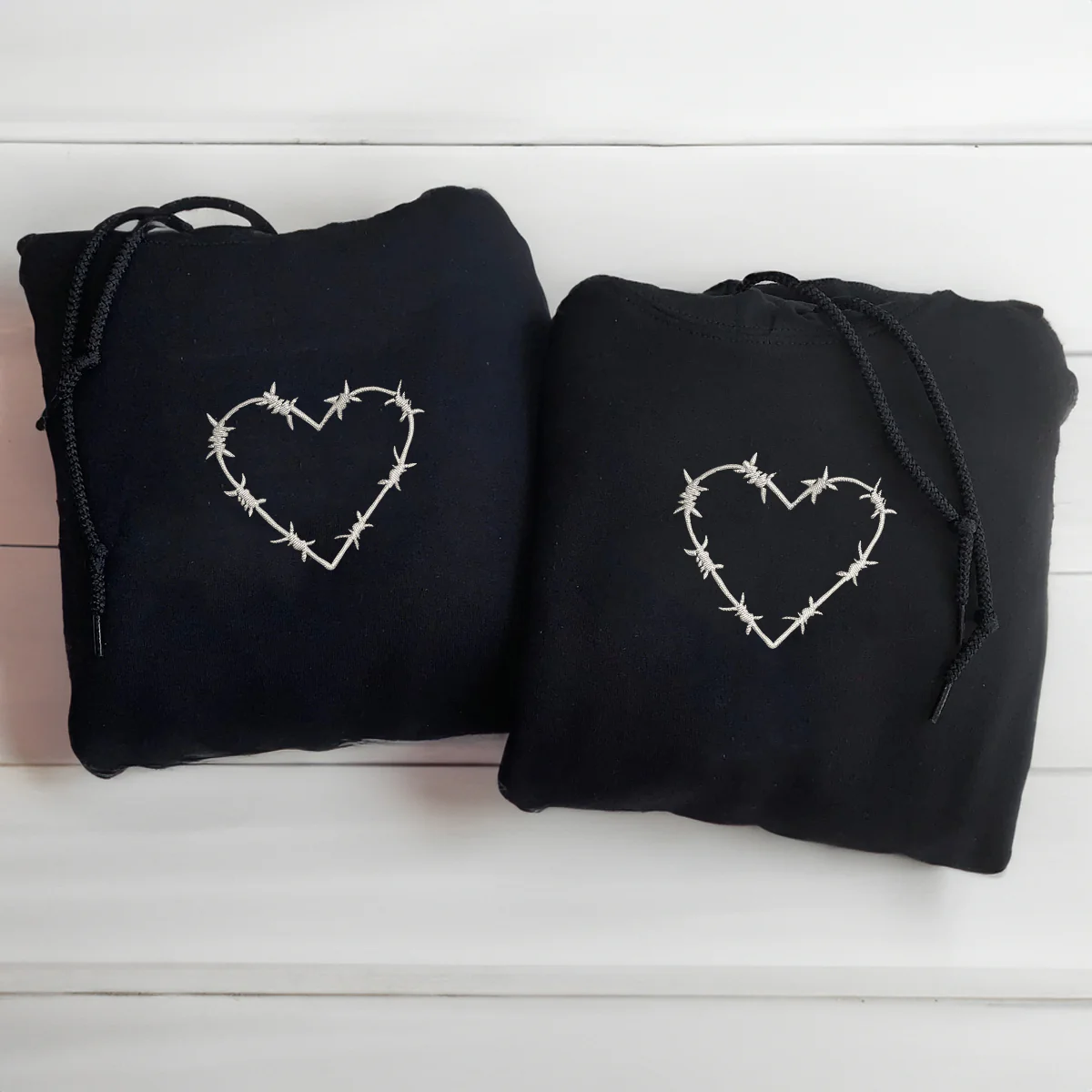 Custom Embroidered Barbwire Heart Matching Hoodies for Couples - Image 4