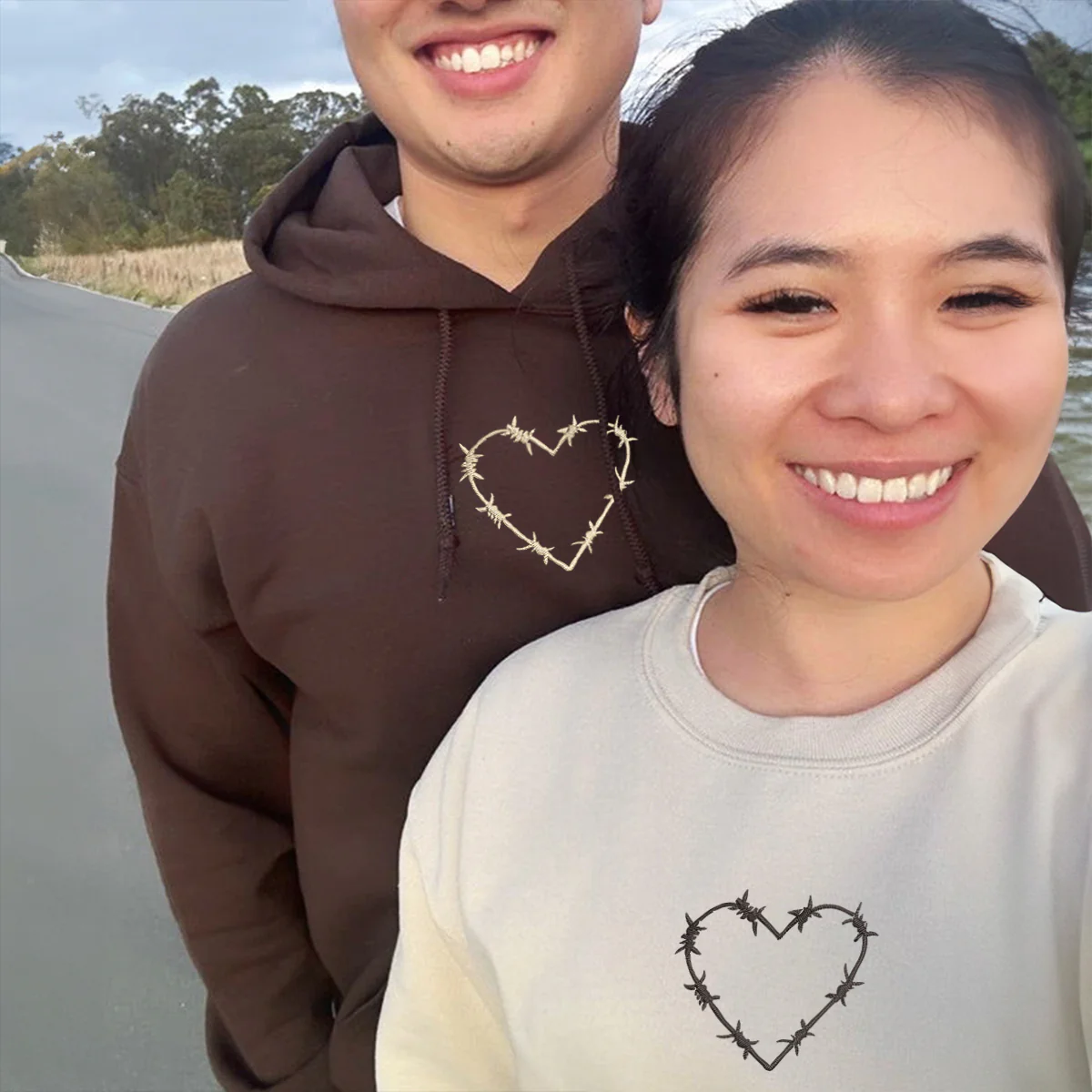 Custom Embroidered Barbwire Heart Matching Hoodies for Couples - Image 5