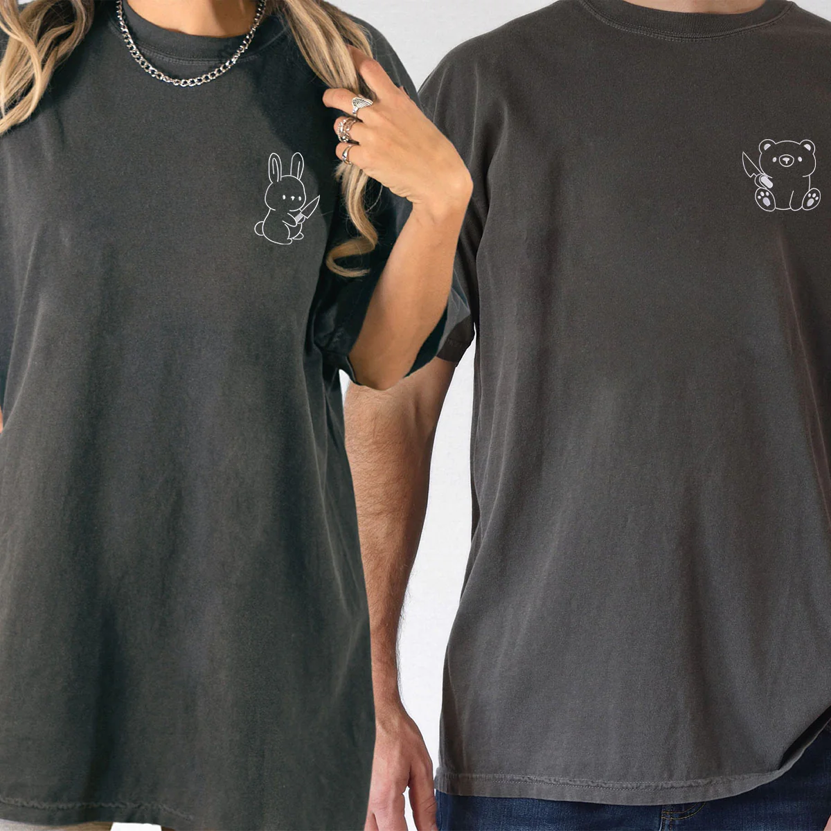 Custom Embroidered Bear and Rabbit Matching T-shirts for Couples - Image 6
