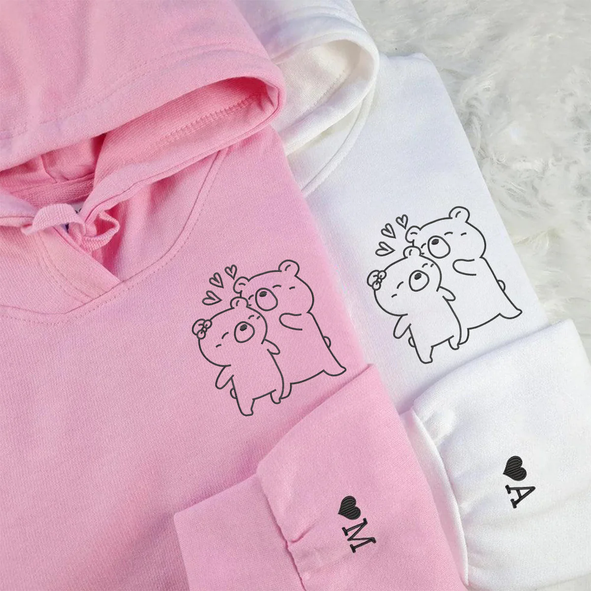 Custom Embroidered Bear Hug Matching Hoodies for Couples - Image 4
