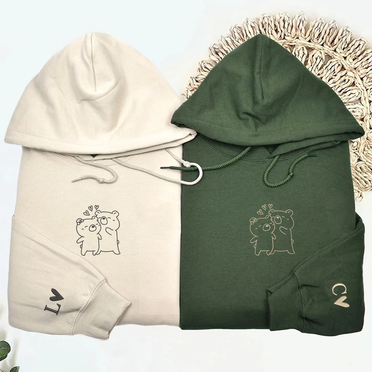 Custom Embroidered Bear Hug Matching Hoodies for Couples - Image 5