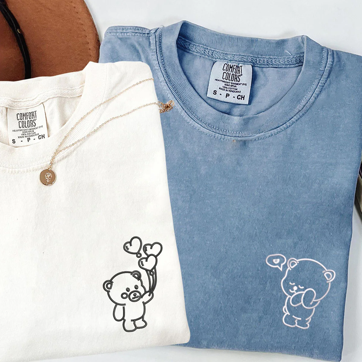 Custom Embroidered Bear Love Matching T-shirts for Couples - Image 2