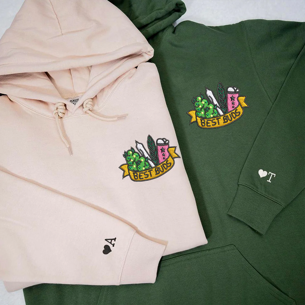 Custom Embroidered Best Buds Matching Hoodies for Couples - Image 2