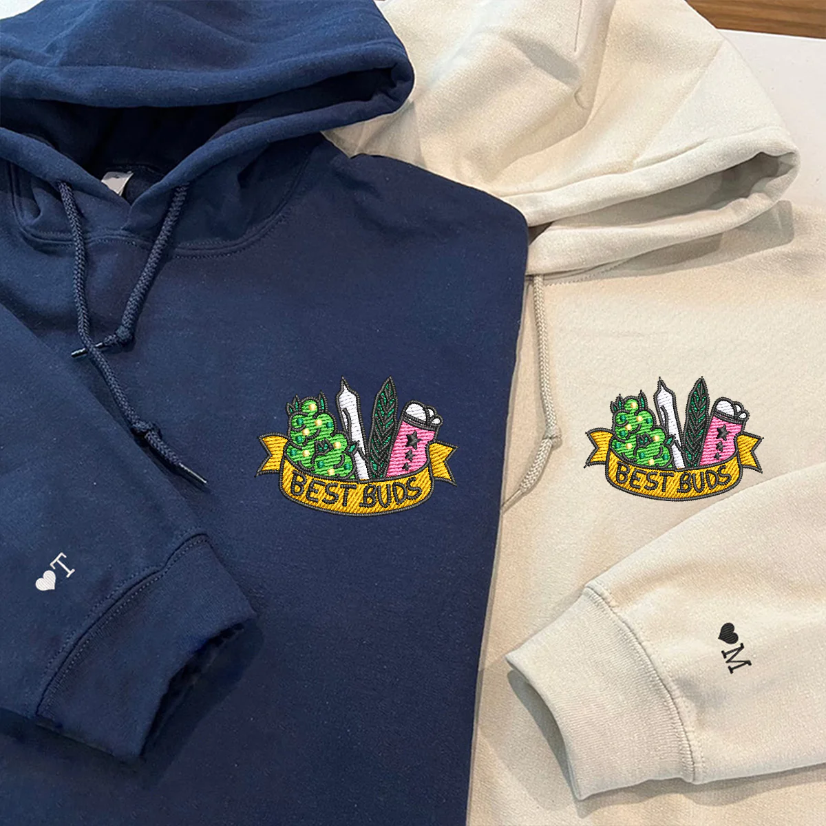 Custom Embroidered Best Buds Matching Hoodies for Couples - Image 3