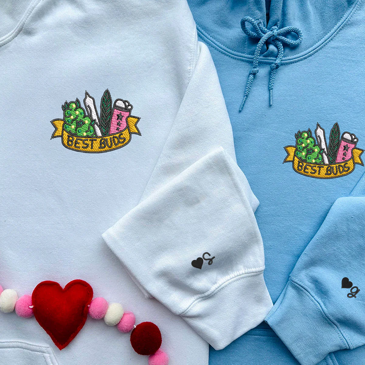 Custom Embroidered Best Buds Matching Hoodies for Couples - Image 5