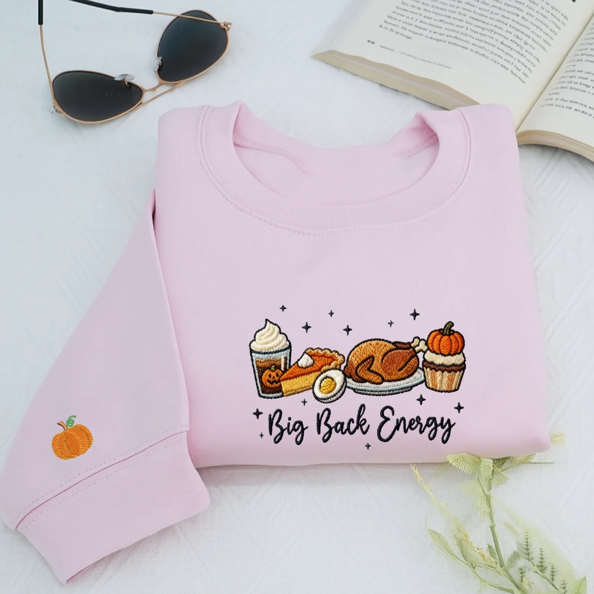 Custom Embroidered Big Back Energy Thanksgiving Hoodie | Funny Turkey Day Sweatshirt β Preppy Fall Coquette Embroidery Gift - Image 2