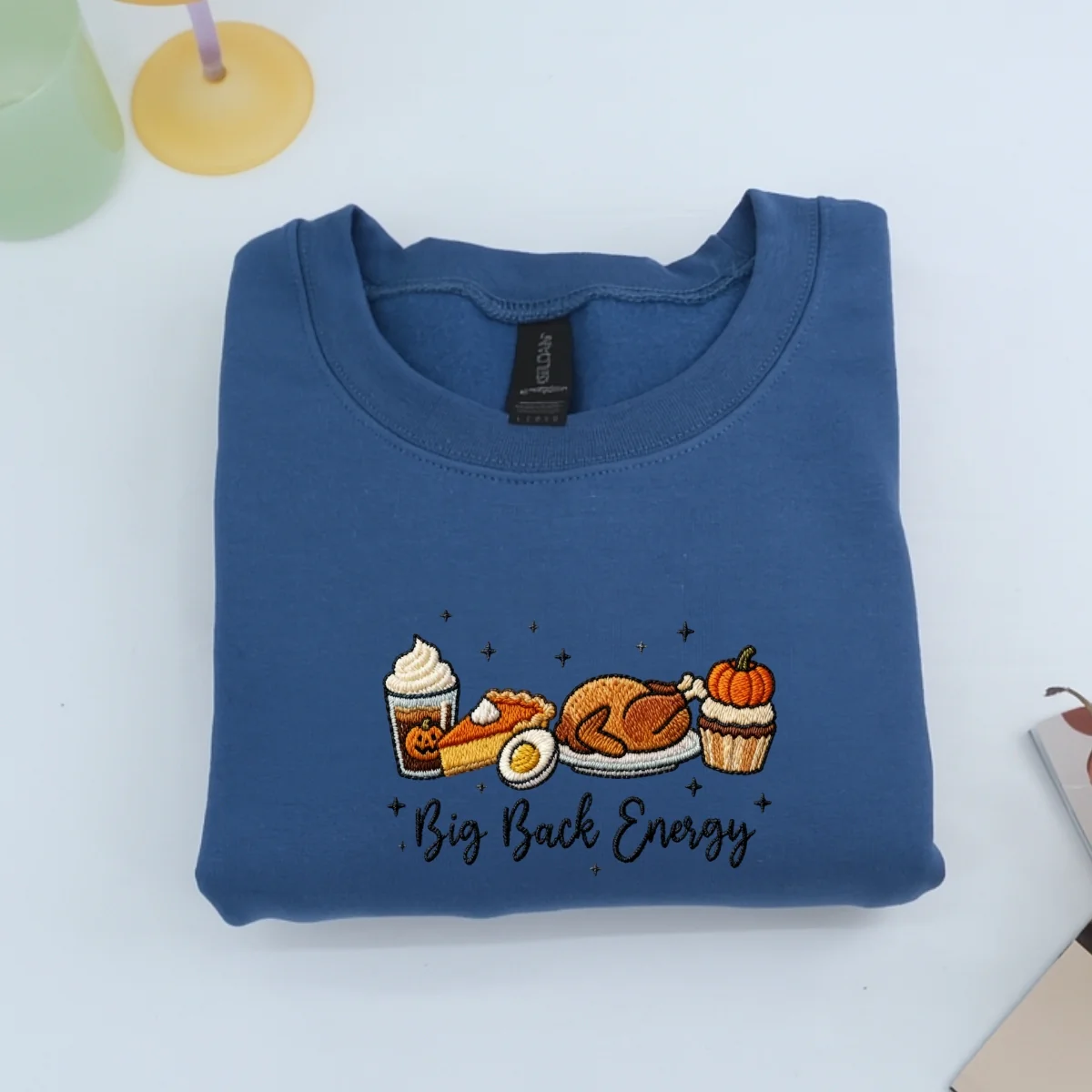 Custom Embroidered Big Back Energy Thanksgiving Hoodie | Funny Turkey Day Sweatshirt β Preppy Fall Coquette Embroidery Gift - Image 4