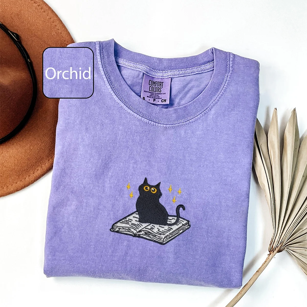 Custom Embroidered Black Cat Book T-Shirt - Cute Reader Gift Tee - Image 4