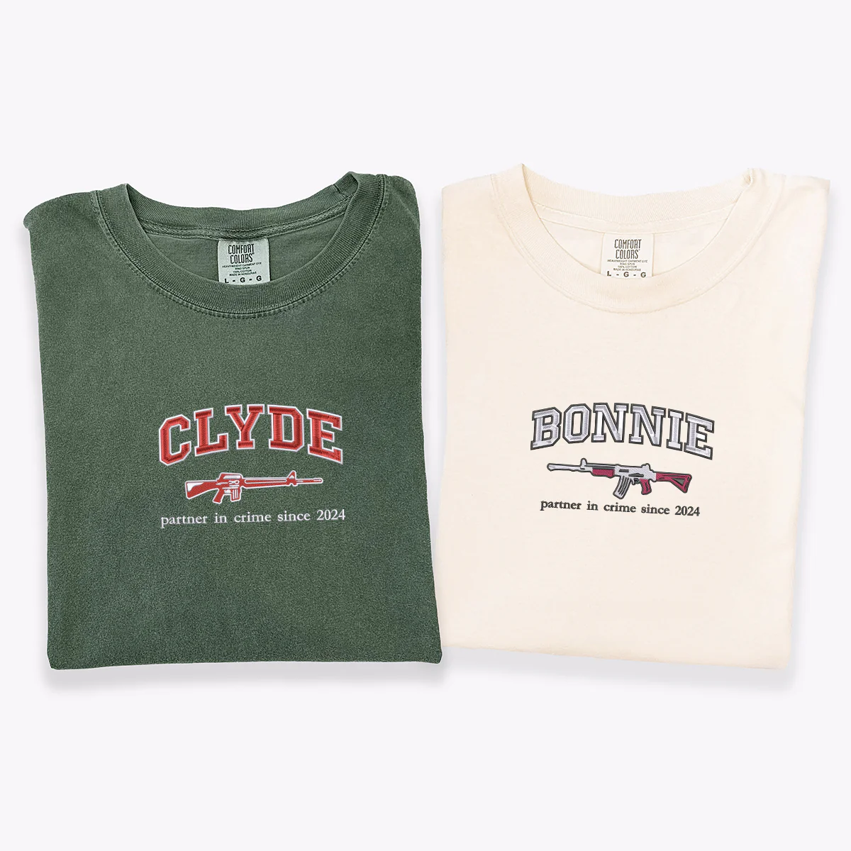 Custom Embroidered Bonnie and Clyde Matching T-shirts for Couples - Image 4