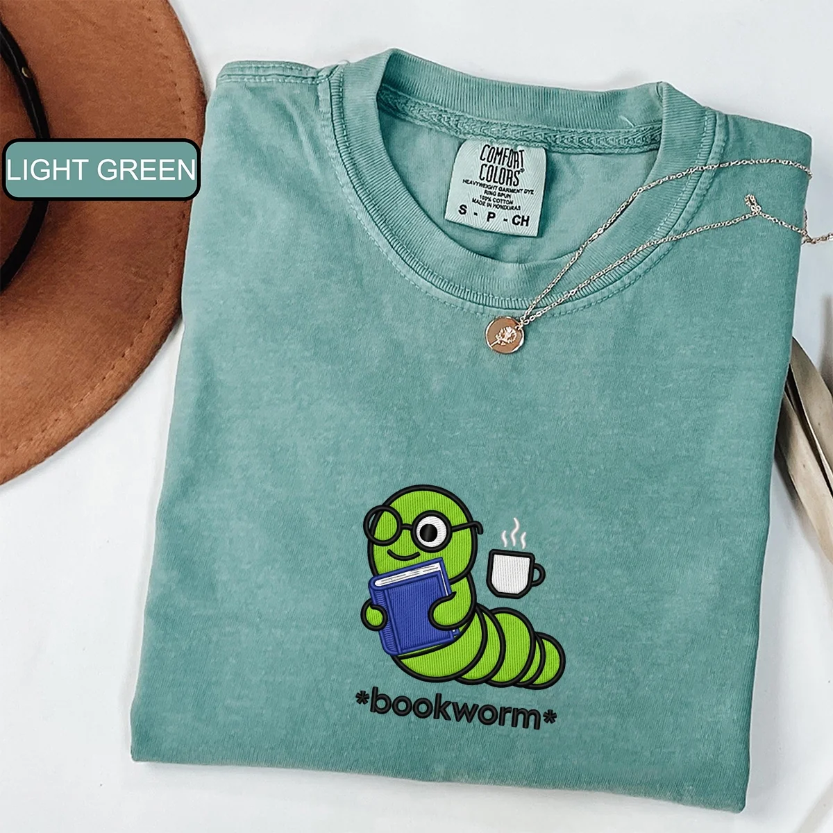 Custom Embroidered Book Worm T-Shirt | Cute Reader Tee – Cozy Gift for Book Lovers - Image 5