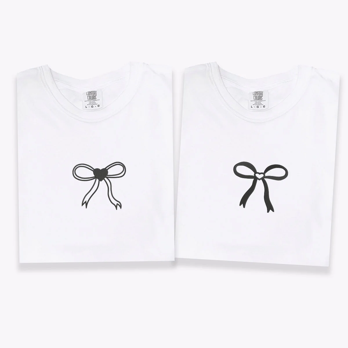 Custom Embroidered Bow Ribbon Heart Matching T-shirts for Couples