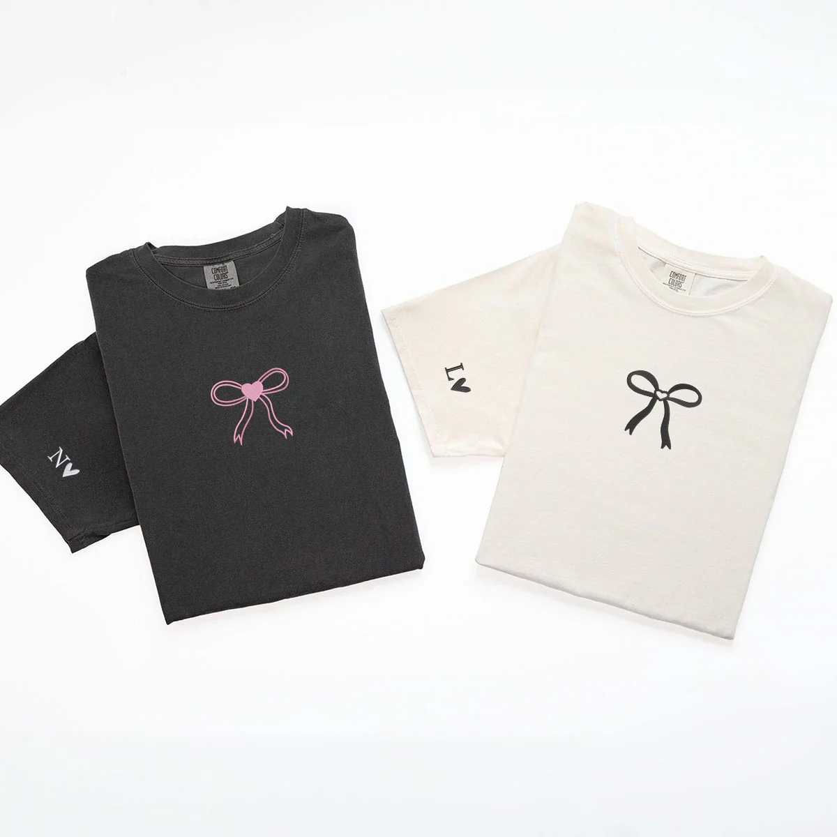 Custom Embroidered Bow Ribbon Heart Matching T-shirts for Couples - Image 5