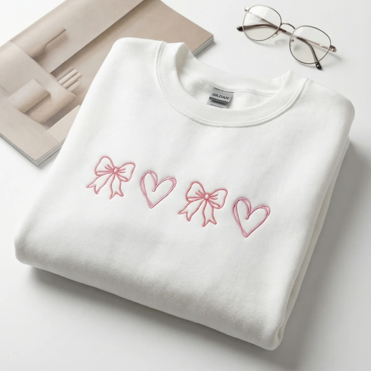 Custom Embroidered Bows and Hearts Sweatshirt - Personalized Valentine’s Day Gift for Her