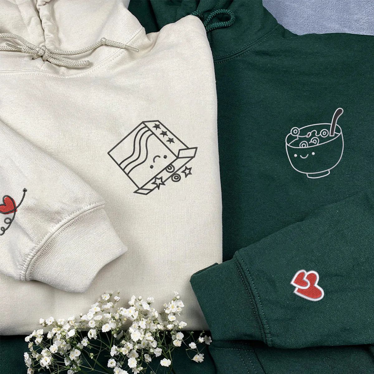 Custom Embroidered Breakfast Time Matching Hoodies for Couples