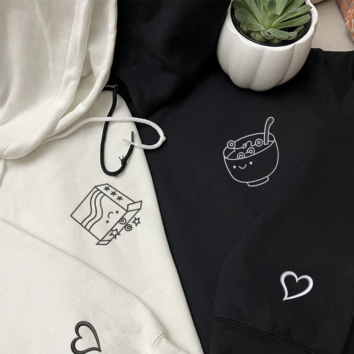Custom Embroidered Breakfast Time Matching Hoodies for Couples - Image 2