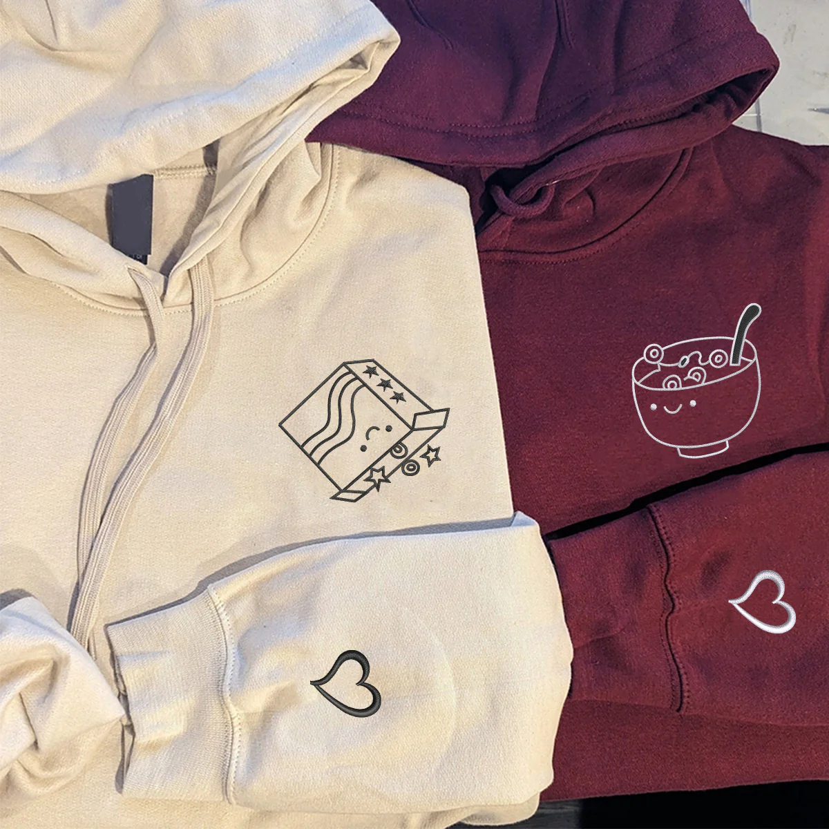 Custom Embroidered Breakfast Time Matching Hoodies for Couples - Image 3