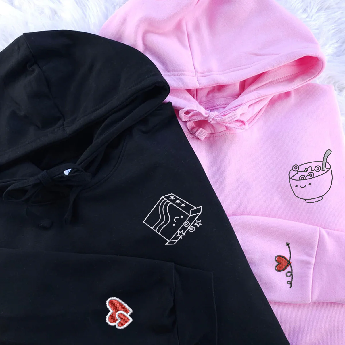 Custom Embroidered Breakfast Time Matching Hoodies for Couples - Image 4