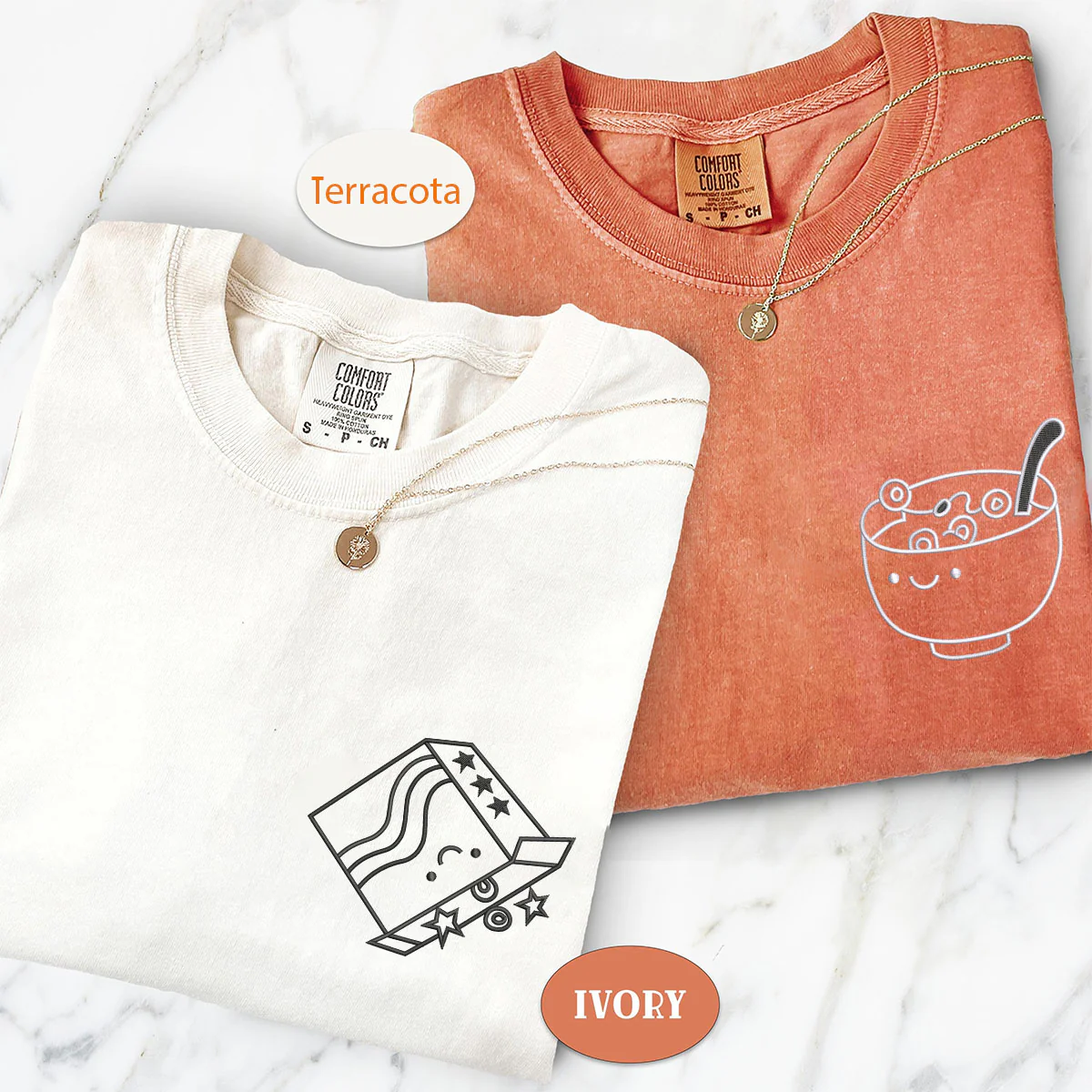 Custom Embroidered Breakfast Time Matching T-shirts for Couples