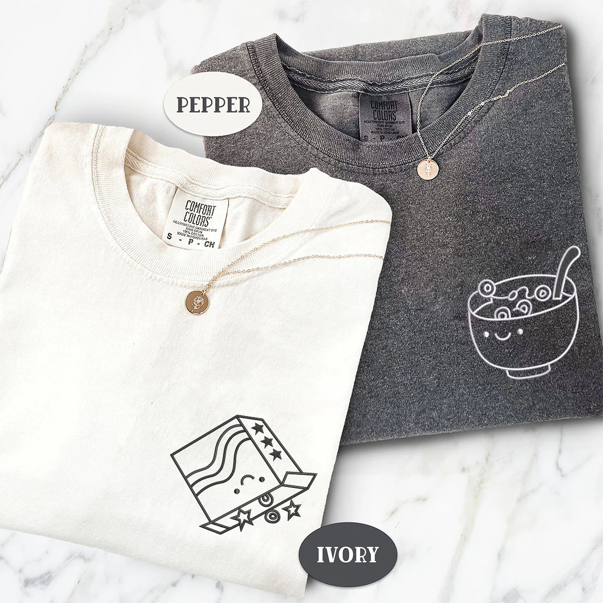 Custom Embroidered Breakfast Time Matching T-shirts for Couples - Image 3