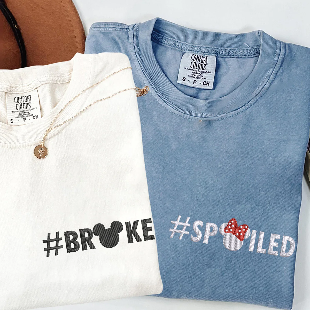 Custom Embroidered Broke x Spoiled Matching T-shirts for Couples - Image 2