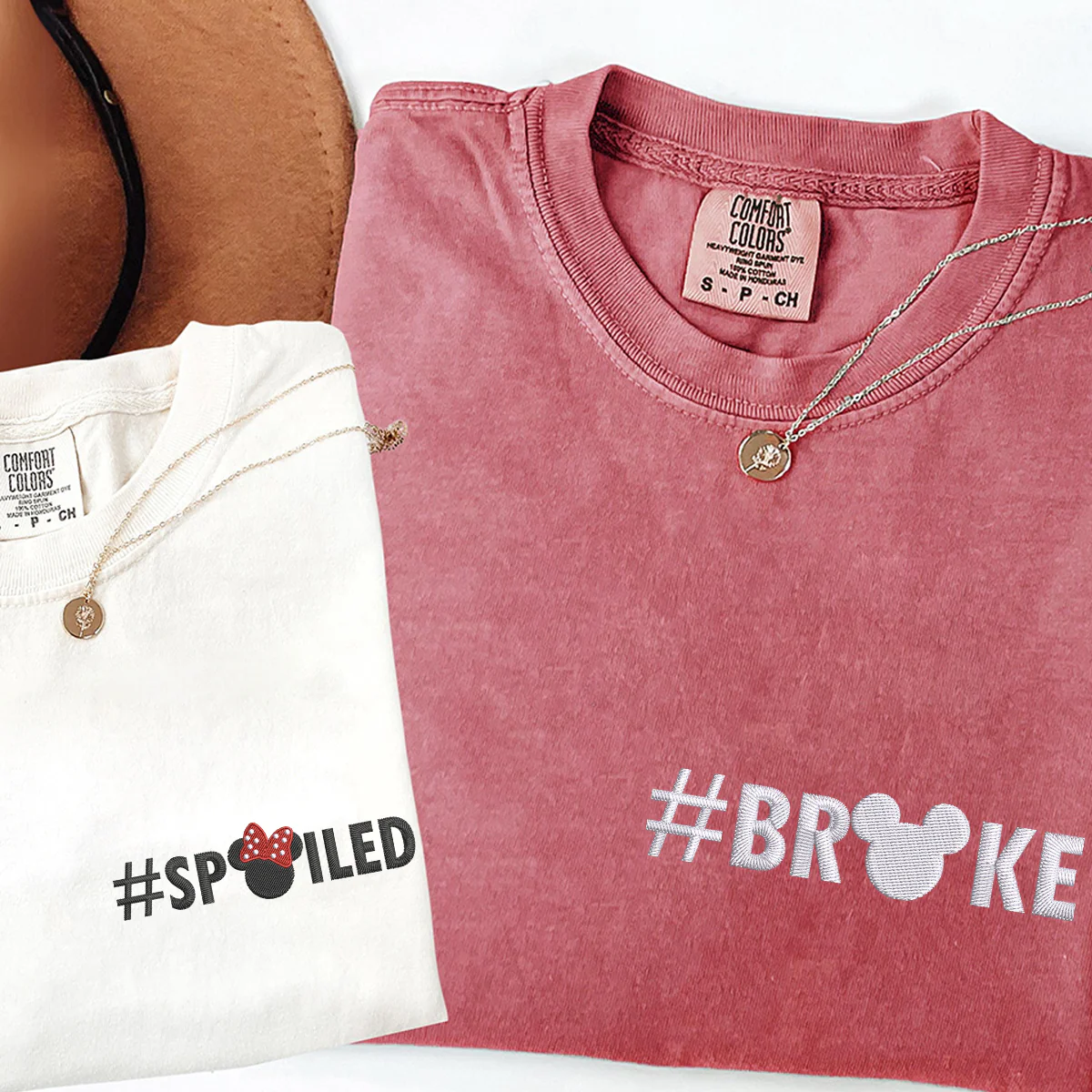 Custom Embroidered Broke x Spoiled Matching T-shirts for Couples - Image 3