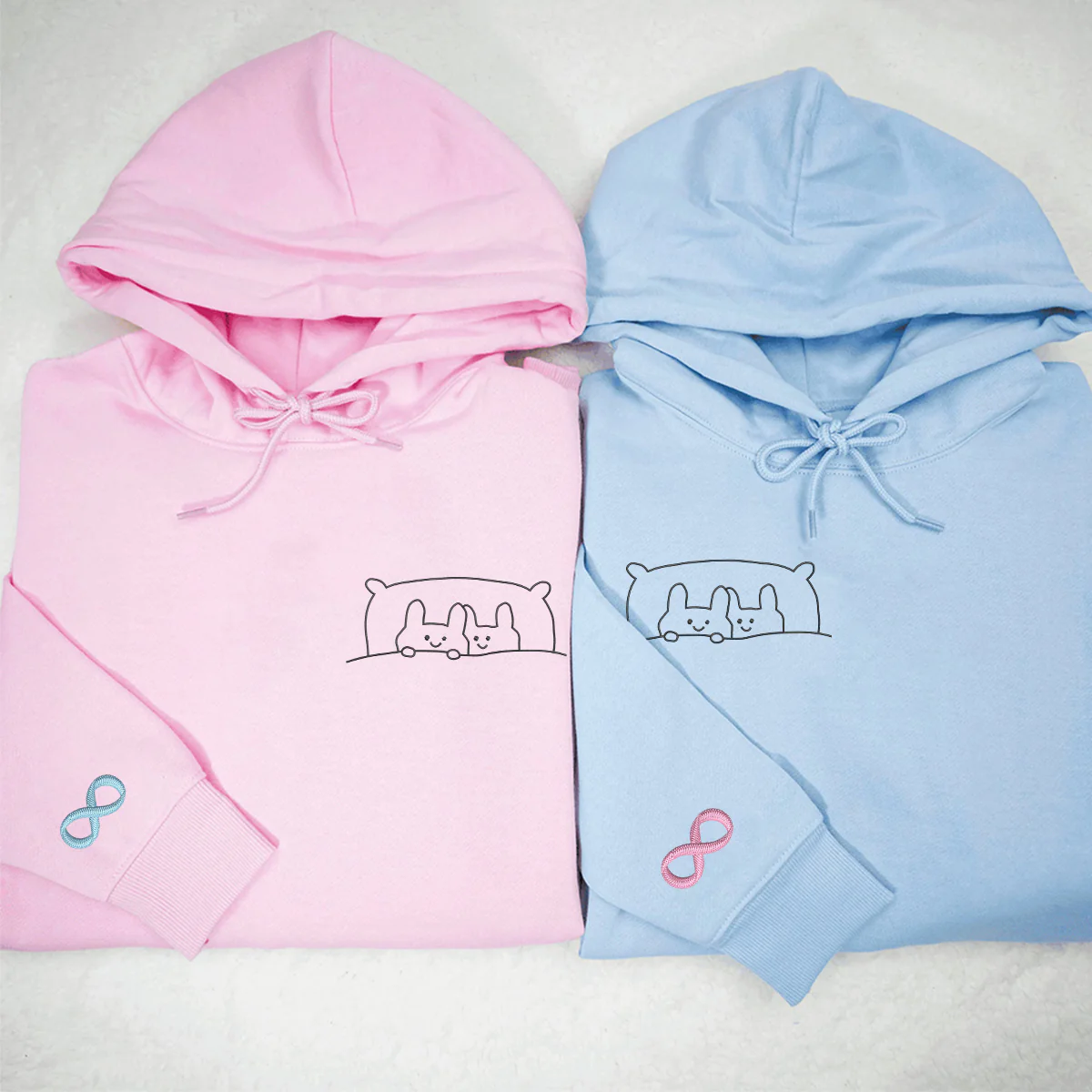 Custom Embroidered Bunny Couple Matching Hoodies for Couples