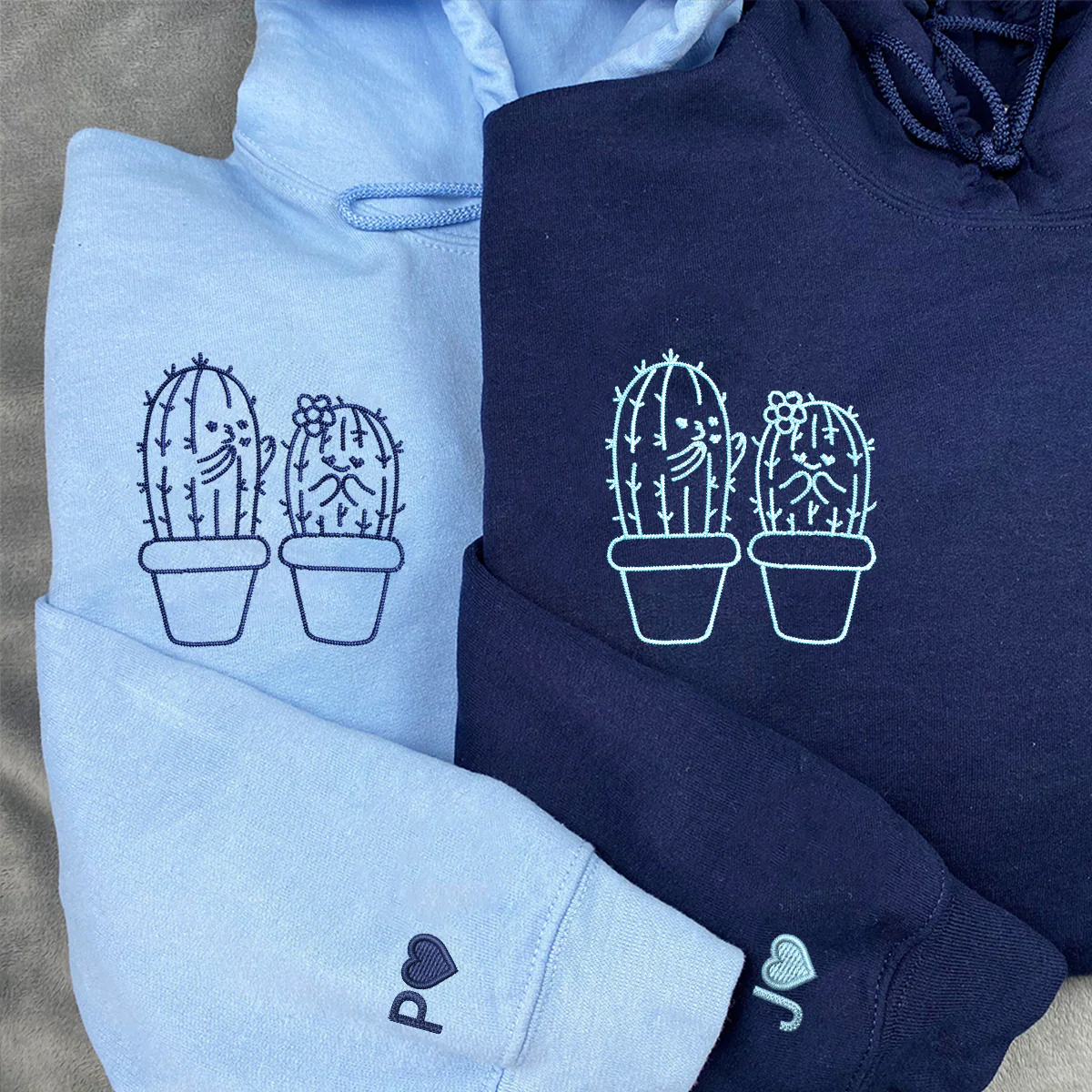 Custom Embroidered Cactus Matching Hoodies for Couples - Image 5