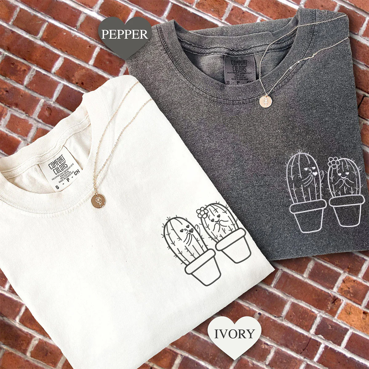 Custom Embroidered Cactus Matching T-shirts for Couples - Image 3