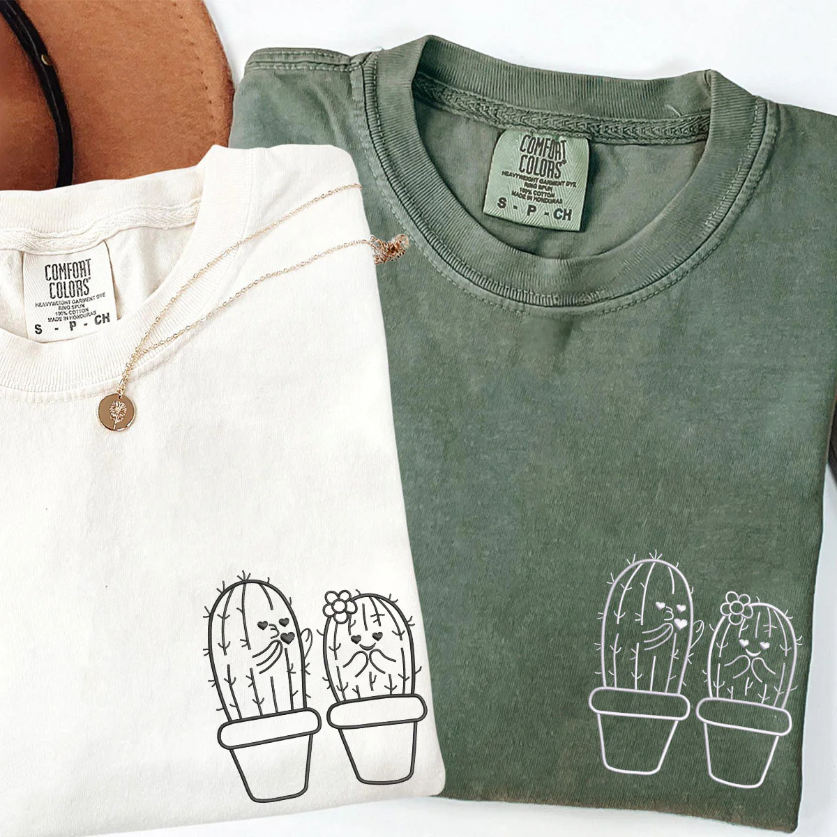 Custom Embroidered Cactus Matching T-shirts for Couples - Image 4