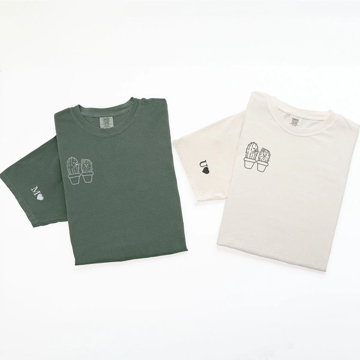 Custom Embroidered Cactus Matching T-shirts for Couples - Image 6