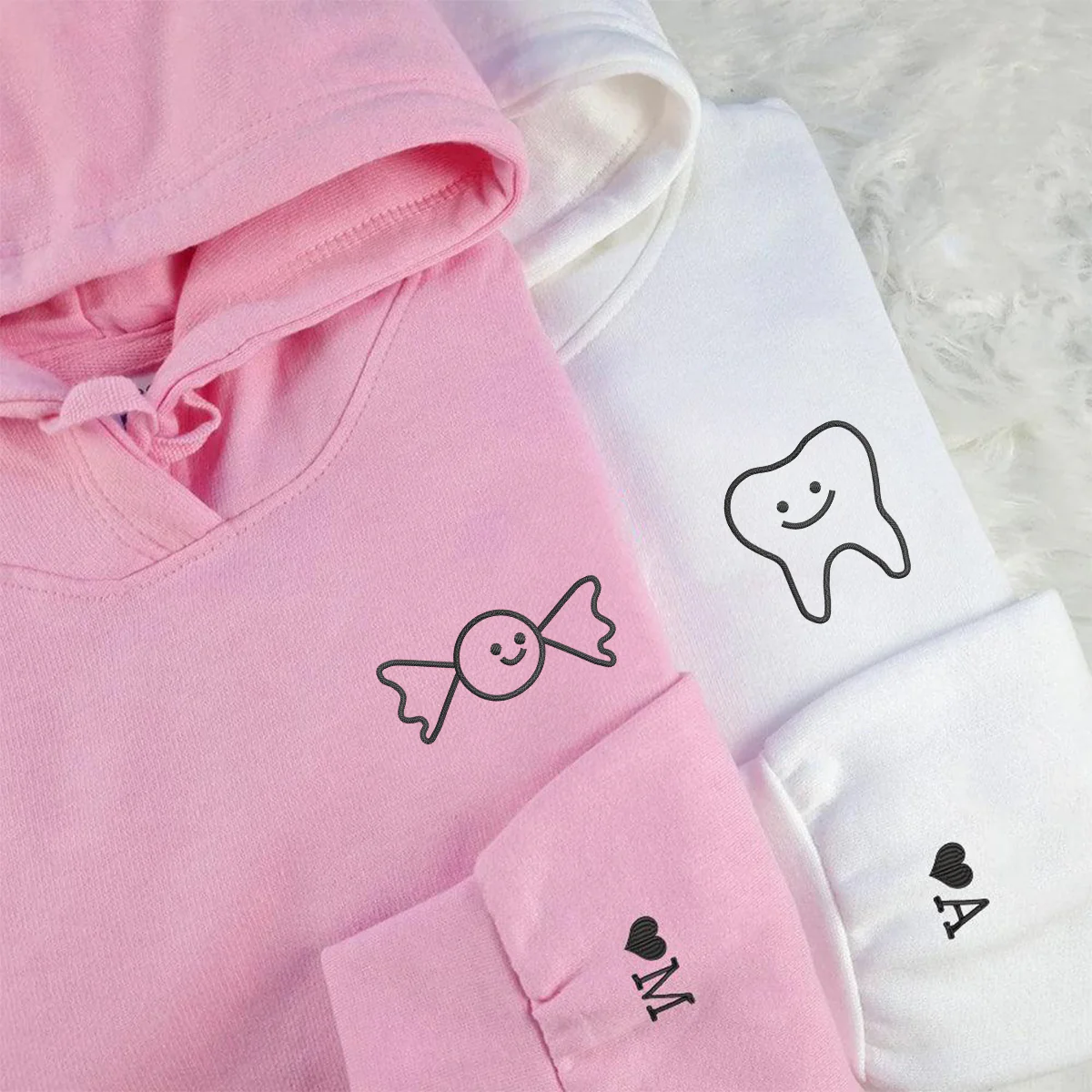 Custom Embroidered Candy and Teeth Matching Hoodies for Couples - Image 2